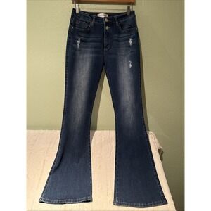 Vipones Flare Jeans Distressed Denim Double Bell Button Hippi Boho Cowgirl 8